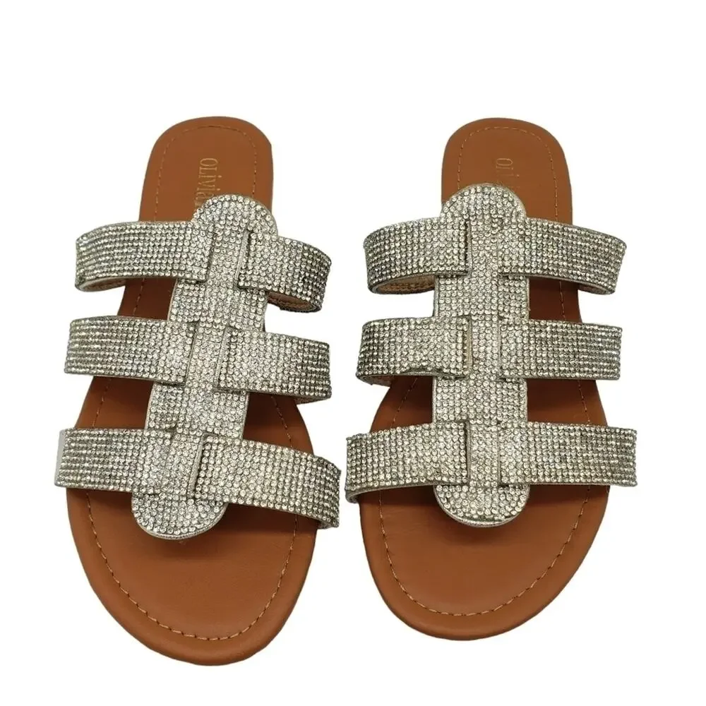 Olivia Miller Rhinestone Flat Sandals Size 6